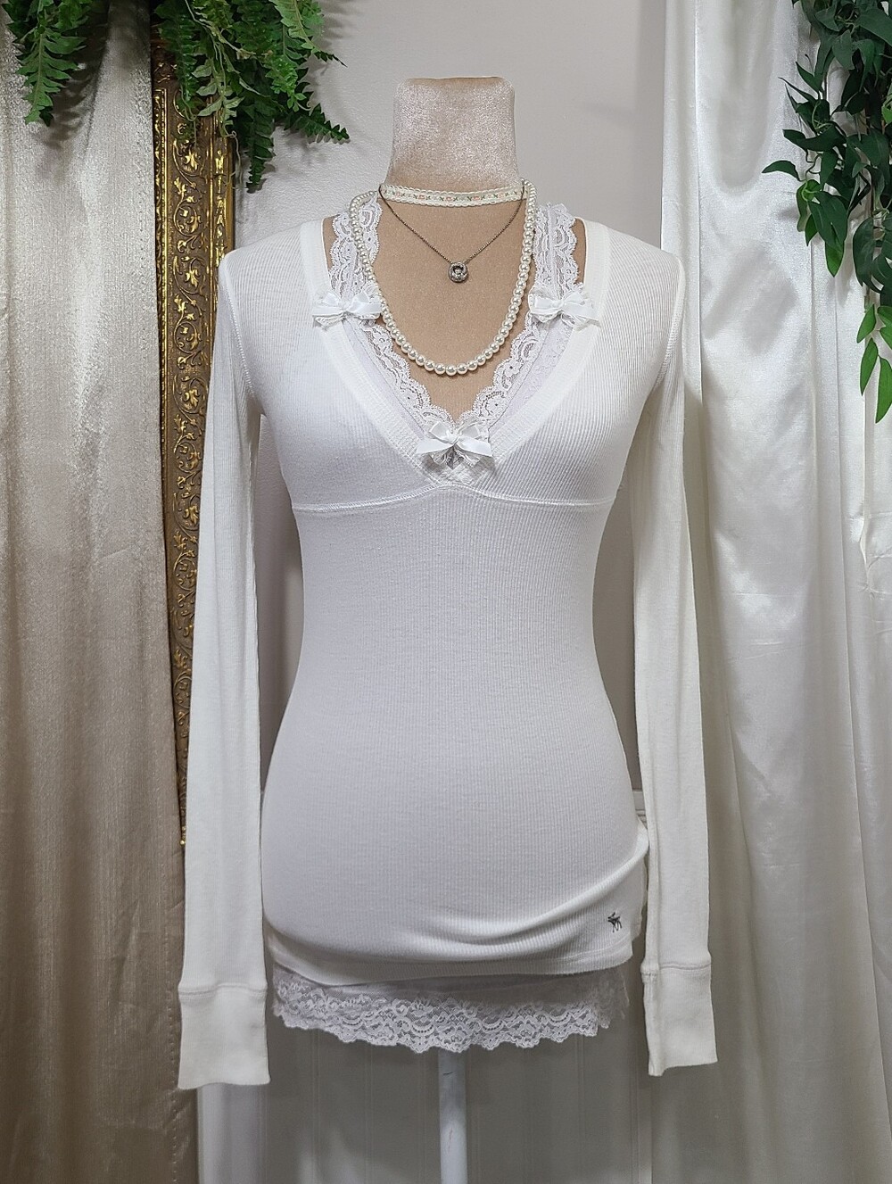 Rare ♡ Y2K ♡ Abercrombie And Fitch White Babydoll Empire Waist Long Sleeve Top